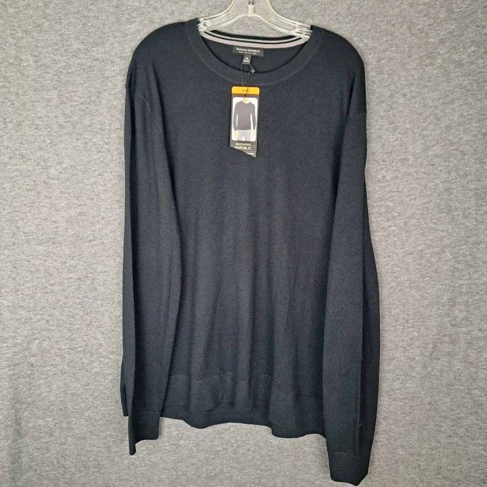 Banana Republic‎ Black 100% Merino Wool Crewneck Lightweight Sweater Size XXL